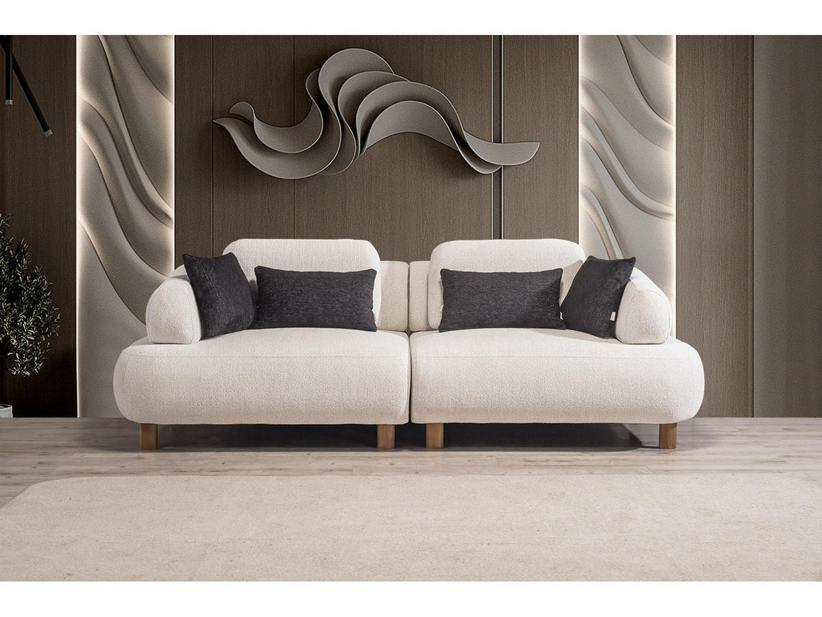 SOFA Barcelona 3-Sitzer Webstoff Creme - Beige, Holz/Textil (230/79/110cm) - Villa Möbel