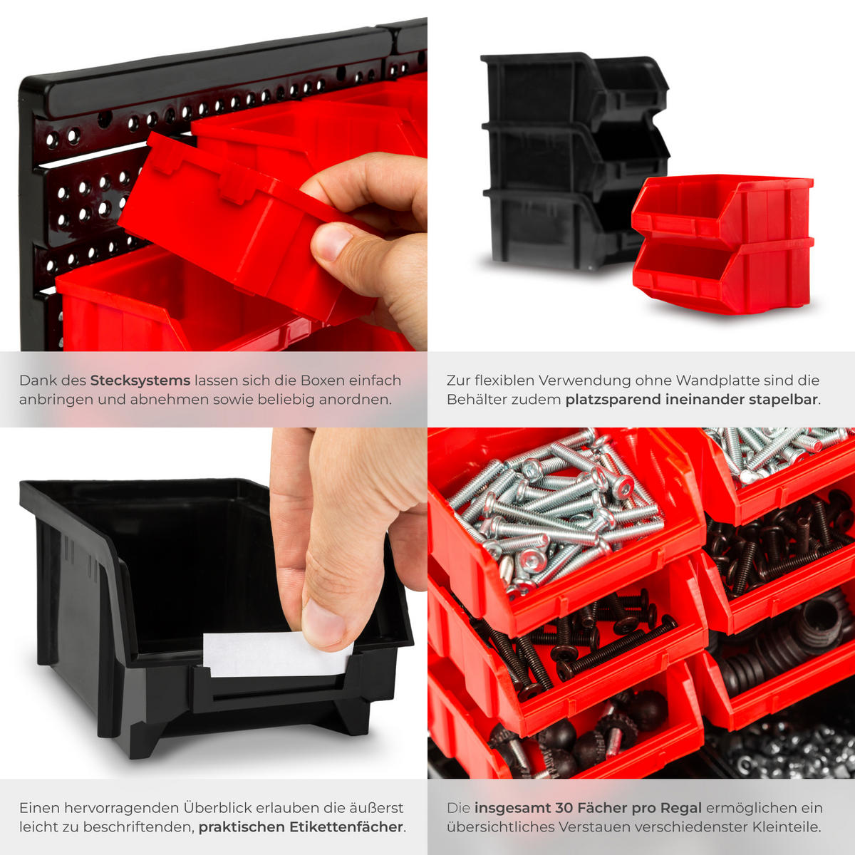 WANDREGAL 2er Set STAPELBOXEN ,2 stabile Wandplatten mit je 64 x 38 x 17,5 cm,schwarz - Schwarz, Textil (17.5/38/64cm) - tectake