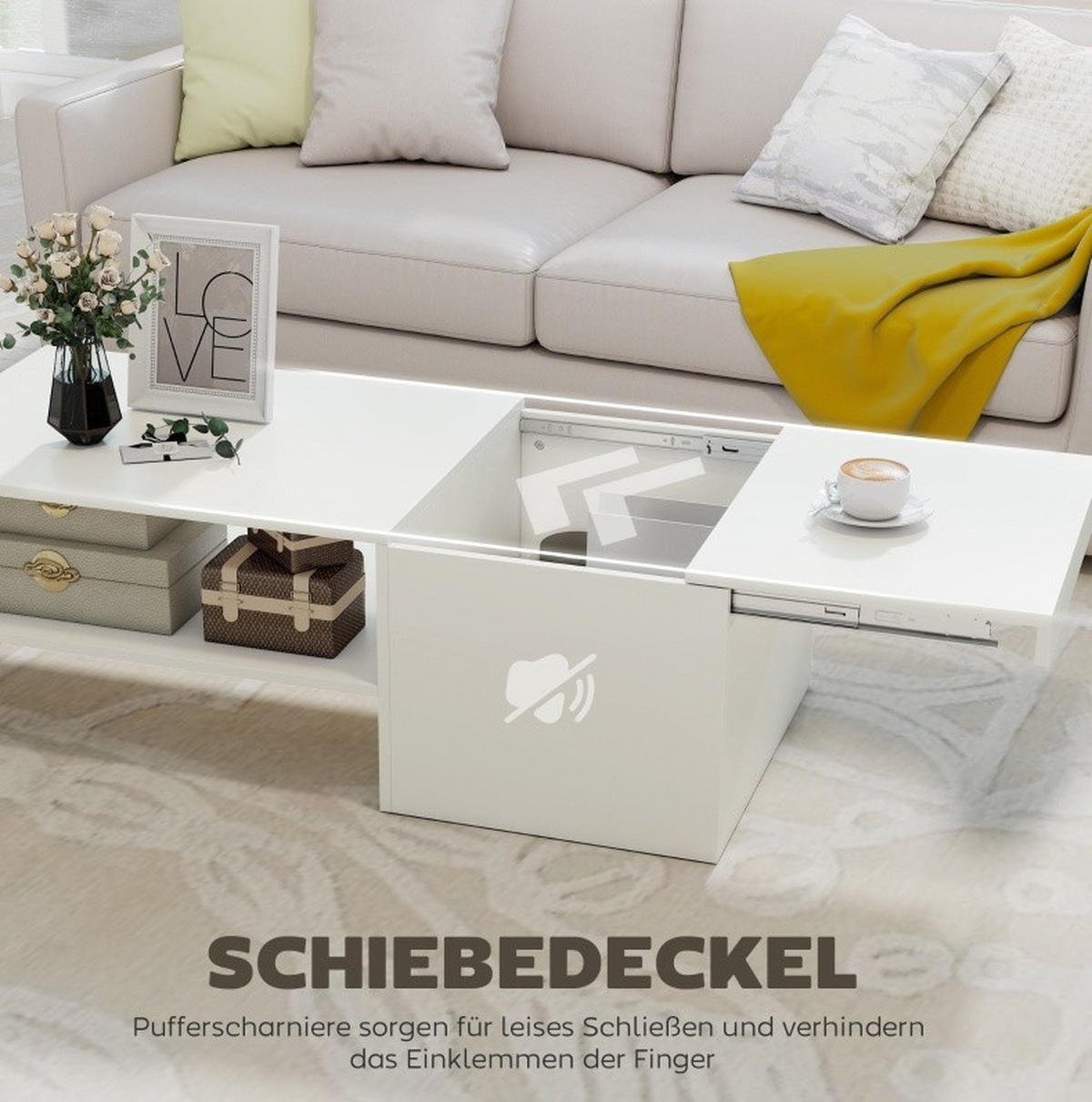 COUCHTISCH 110/52/36 cm Weiß aus Spanplatte mit Stauraum - Weiß, Holz (110/52/36cm) - OKMYHOME