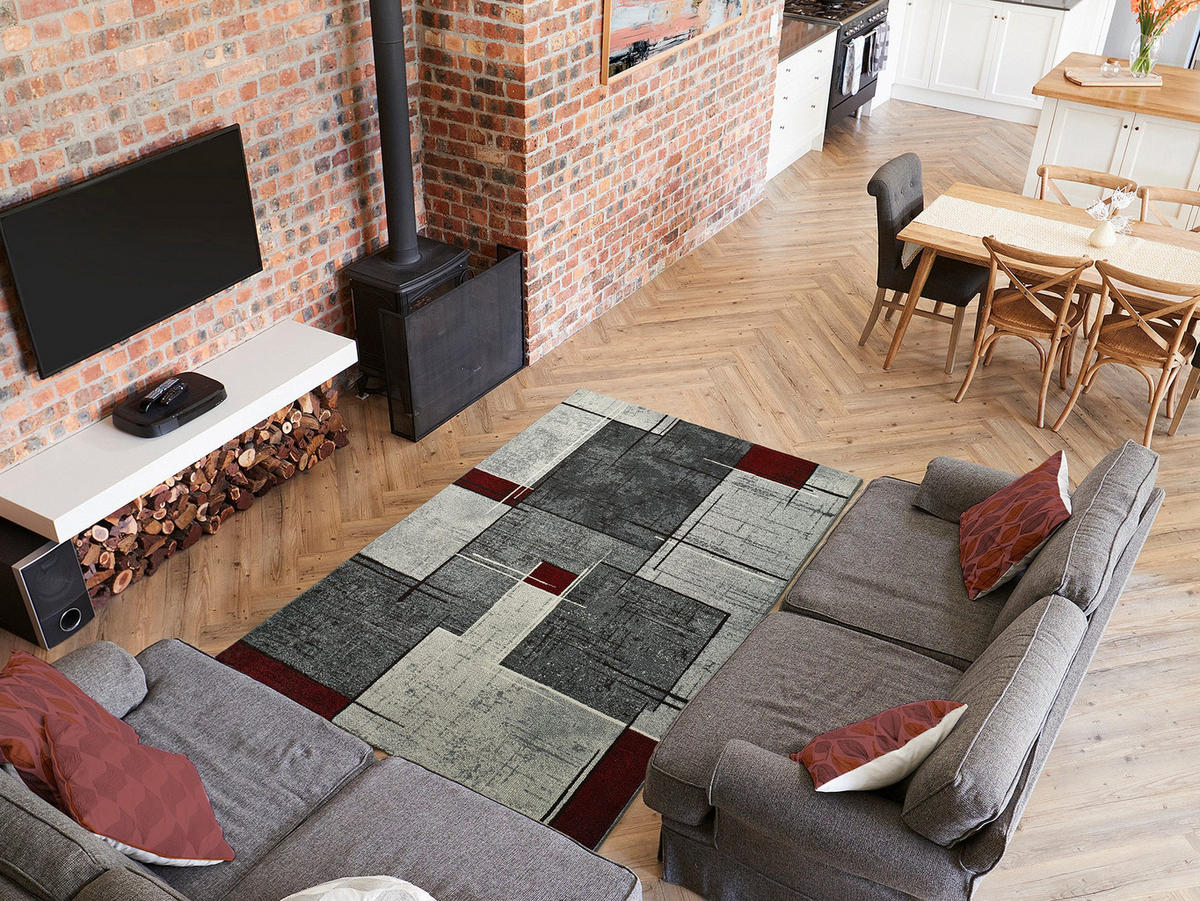 WEBTEPPICH Grau Dreams 140/200 cm - Rot/Grau, Naturmaterialien/Textil (140/200cm) - Atticgo