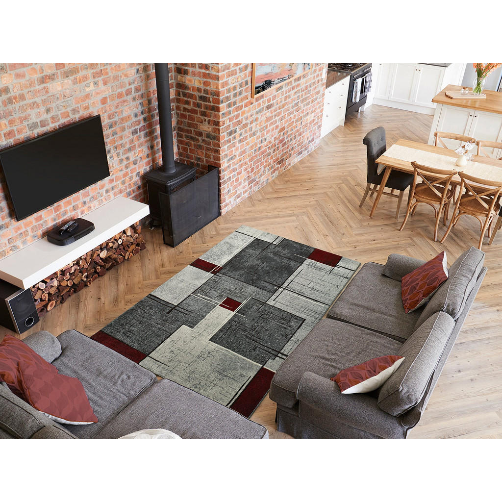 Thumbnail - Atticgo Webteppich, Grau, Rot, Textil, Abstrakt, Rechteckig, 160x230 cm, Oeko-Tex® Standard 100, in verschiedenen Größen...