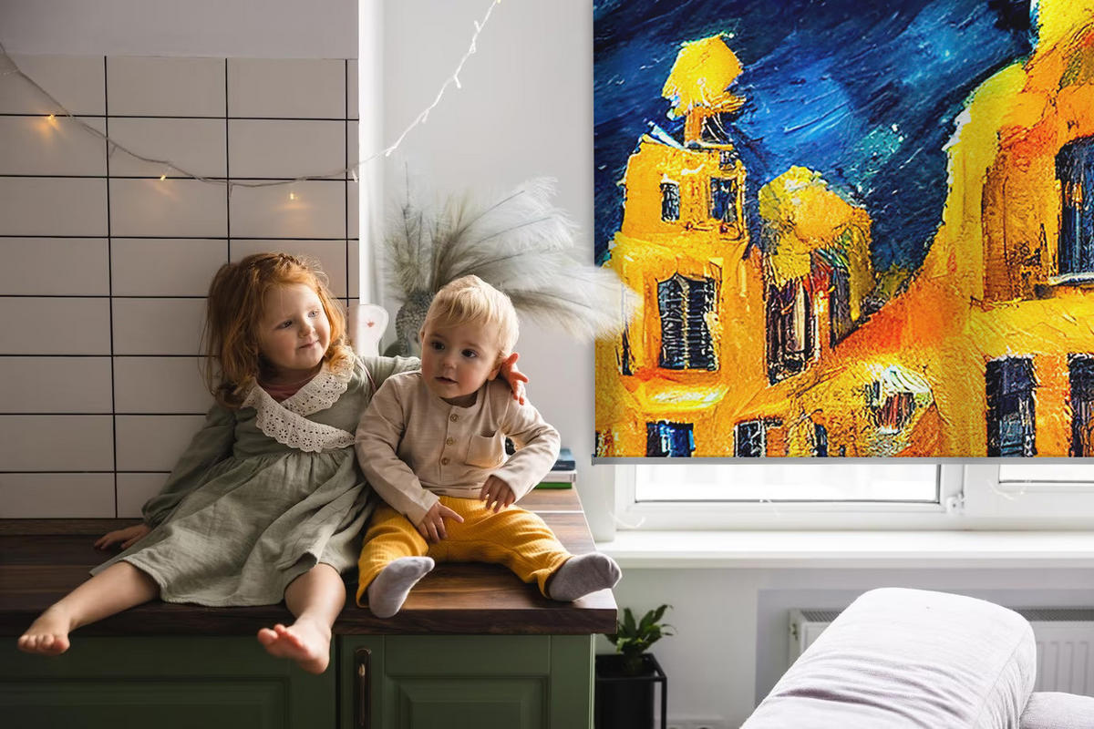 VNÚTORNÁ roleta - okenná roleta - roleta - 90x140 cm - Maľované mesto - tmavomodrá, plast (90/140/0.5cm) - TULUP