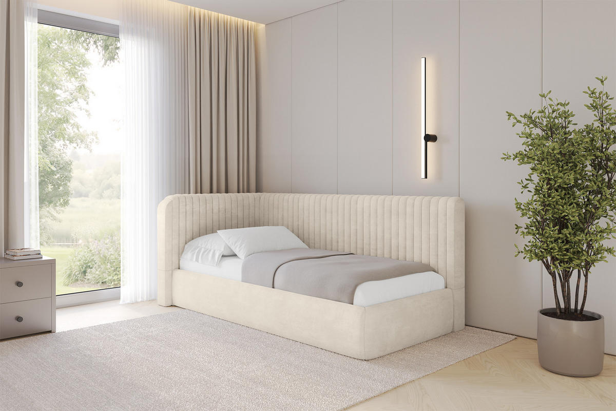 EINZELLBETT Jugendbett mit Bettkasten und Matratze H3/H4, Rechts - AURY 80x200 Beige - Naturfarben, Holzwerkstoff/Textil (80/200cm) - ALTDECOR