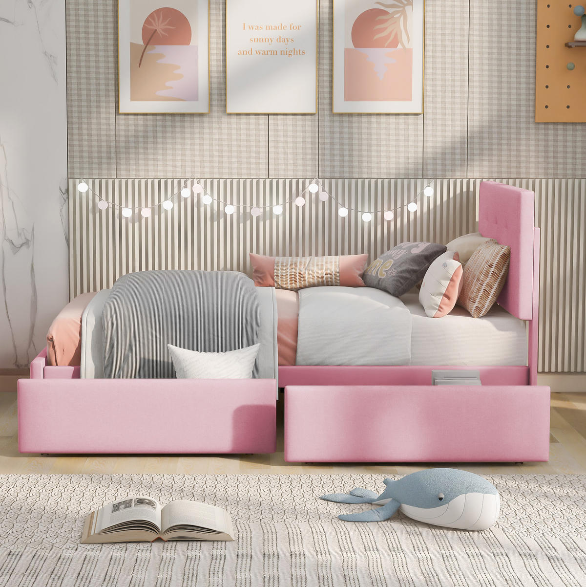 KINDERBETT Polsterbett 90/200 cm aus Samt mit Lattenrost und Schublade Rosa - Pink, Textil (90/200cm) - Modenvie