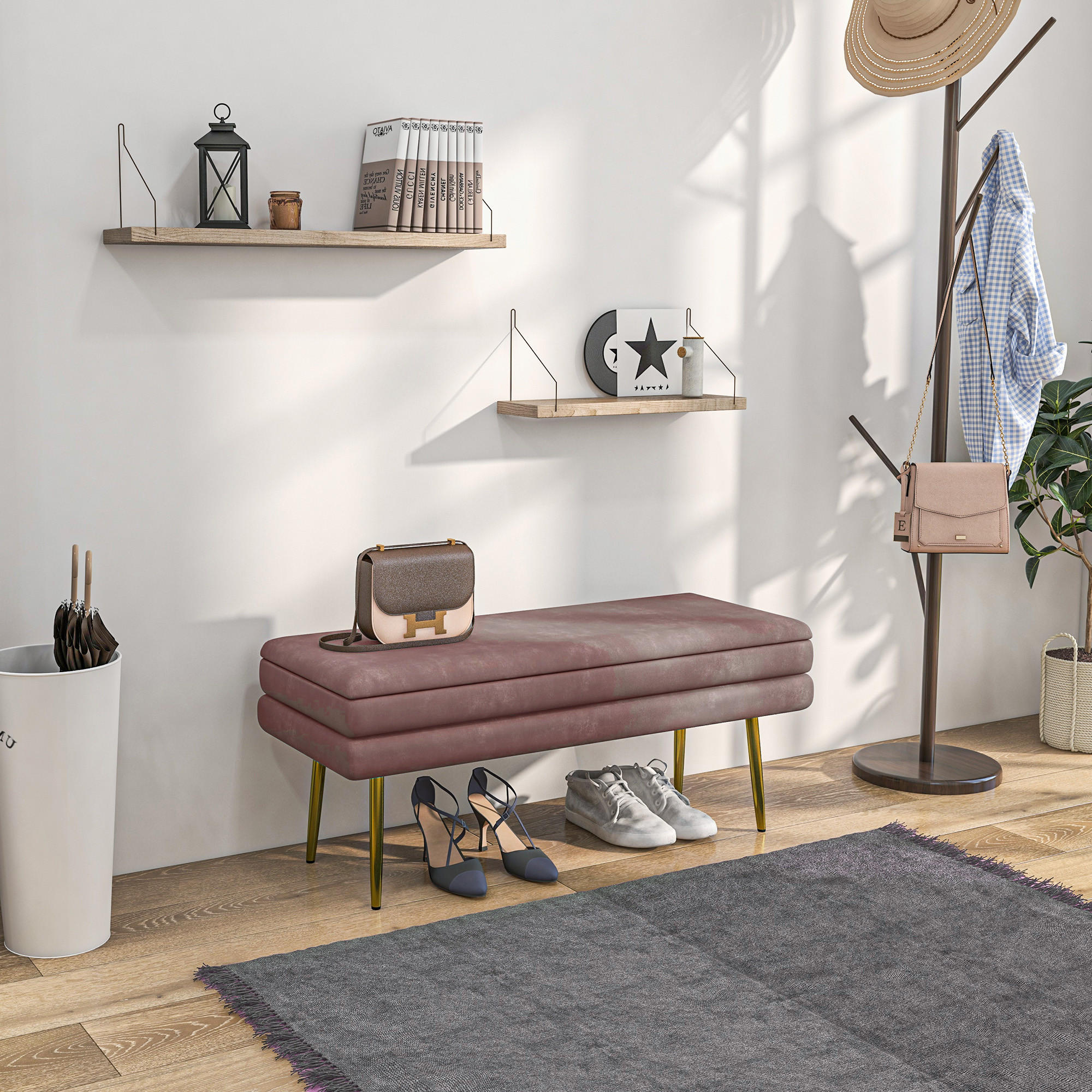 SITZBANK mit Stauraum, Rosa - Rosa, Kunststoff (37.5/42/100cm) - HOMCOM