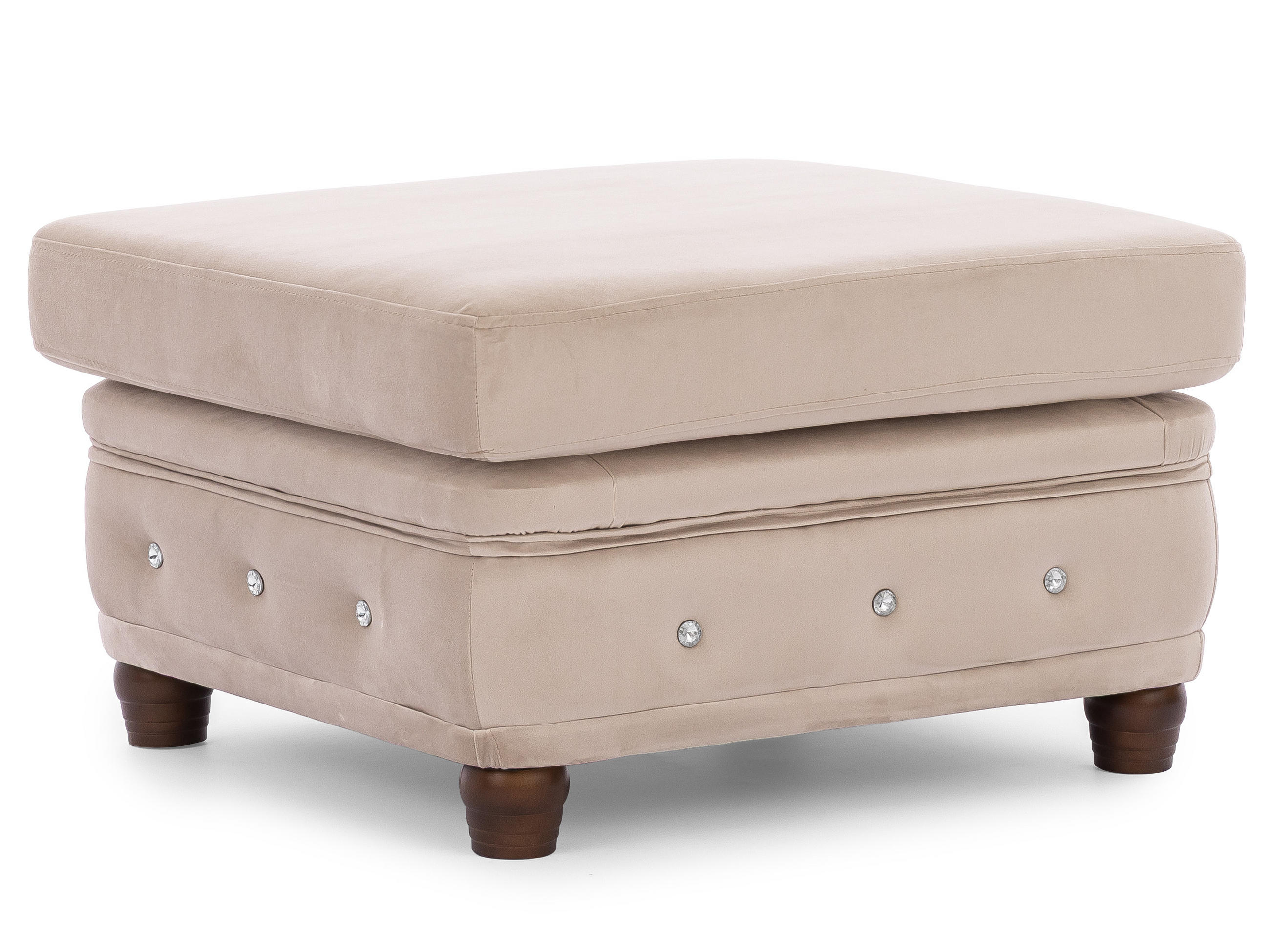 HOCKER Chesterfield Cleo Blink Beige Samt mit Kristallsteppung und braunen Massivholzfüßen - Beige/Braun, Holz/Textil (75/45/70cm) - S-Style Möbel