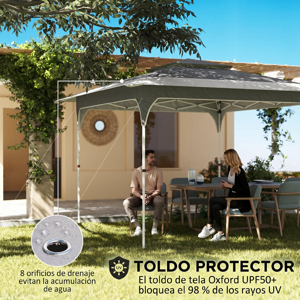 POP-UP-FALTZELT, 3,5×3,5m, grau - Grau, Textil (352/278/352cm) - Vallsero