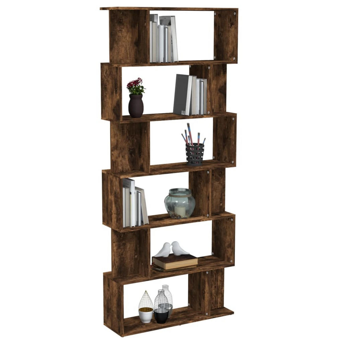 BÜCHERREGAL mit 6 Ebenen 80/24/193 cm aus Holzwerkstoff Räuchereiche Dekor - Dunkelbraun, Holz (80/192/24cm) - vidaXL