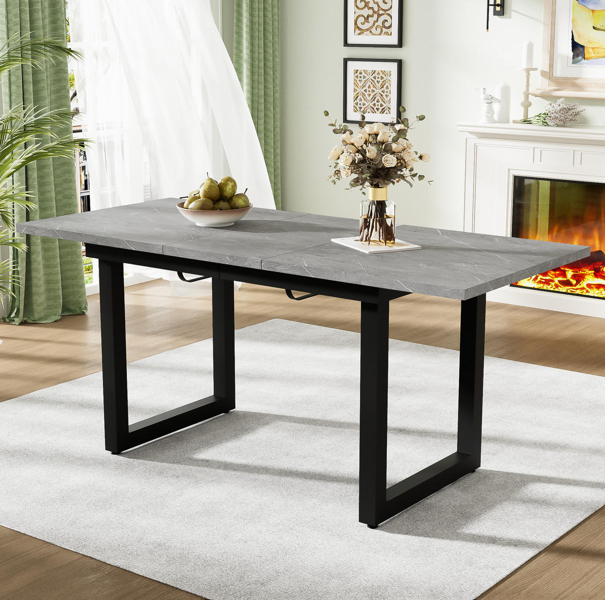 ESSTISCH 140/80/75 cm grau schwarz aus MDF mit Ausziehfunktion - Schwarz, Holzwerkstoff (140/80/75cm) - OKWISH