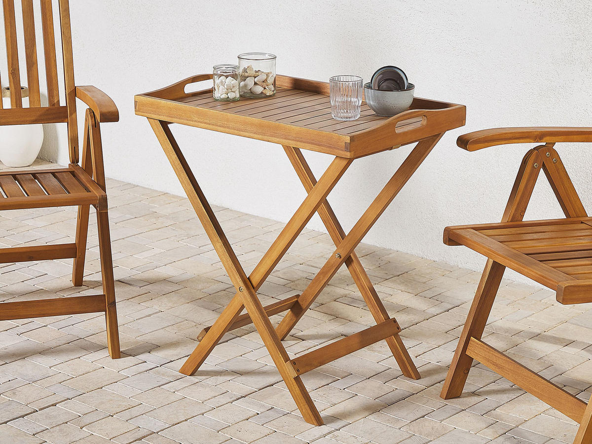 GARTENTISCH Massivholz Heller Holzfarbton Java - Hellbraun, Holz (45/68/73cm) - Beliani