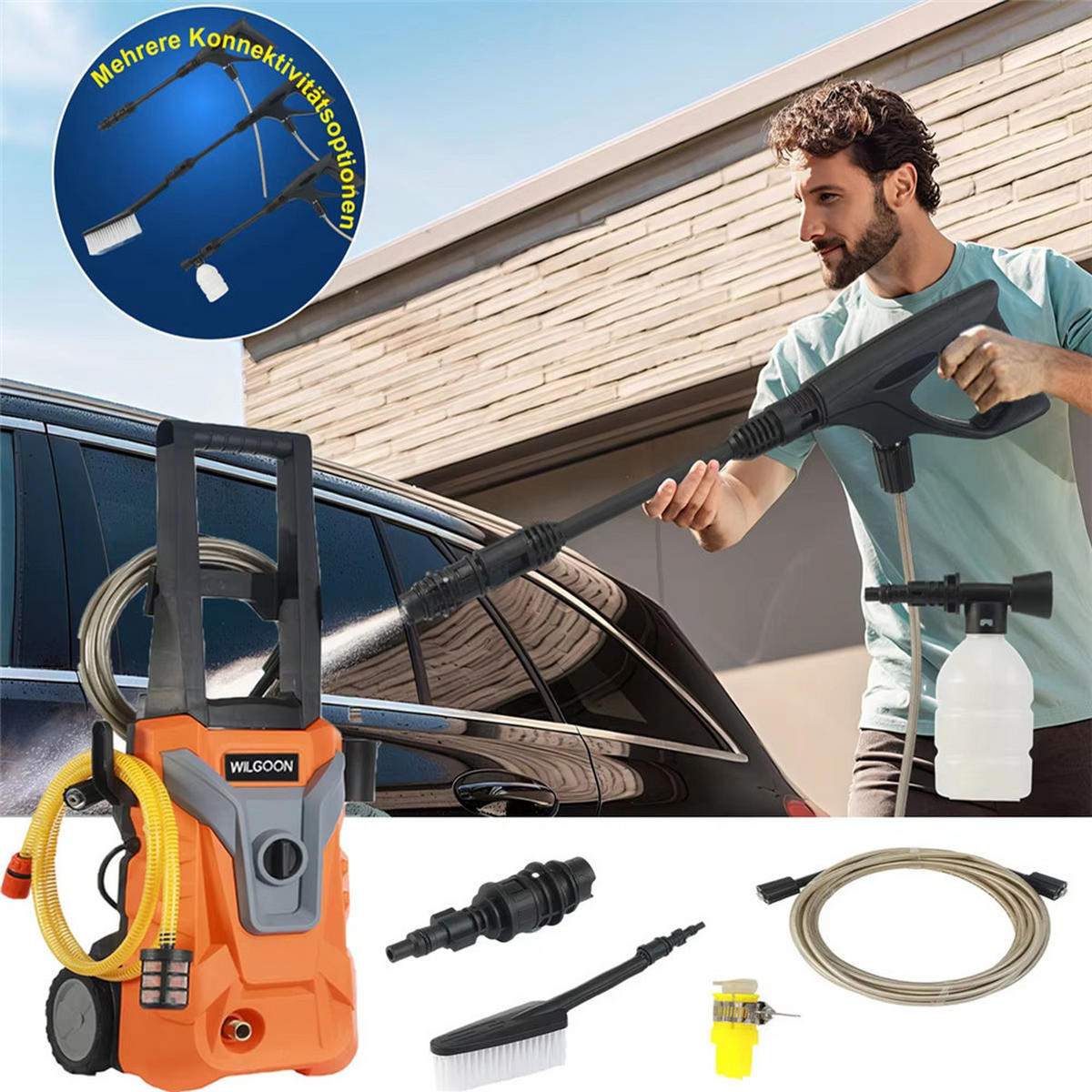 HOCHDRUCKREINIGER 2200W Mobil Räder - Orange, Kunststoff (1/1/1cm) - Coonoor