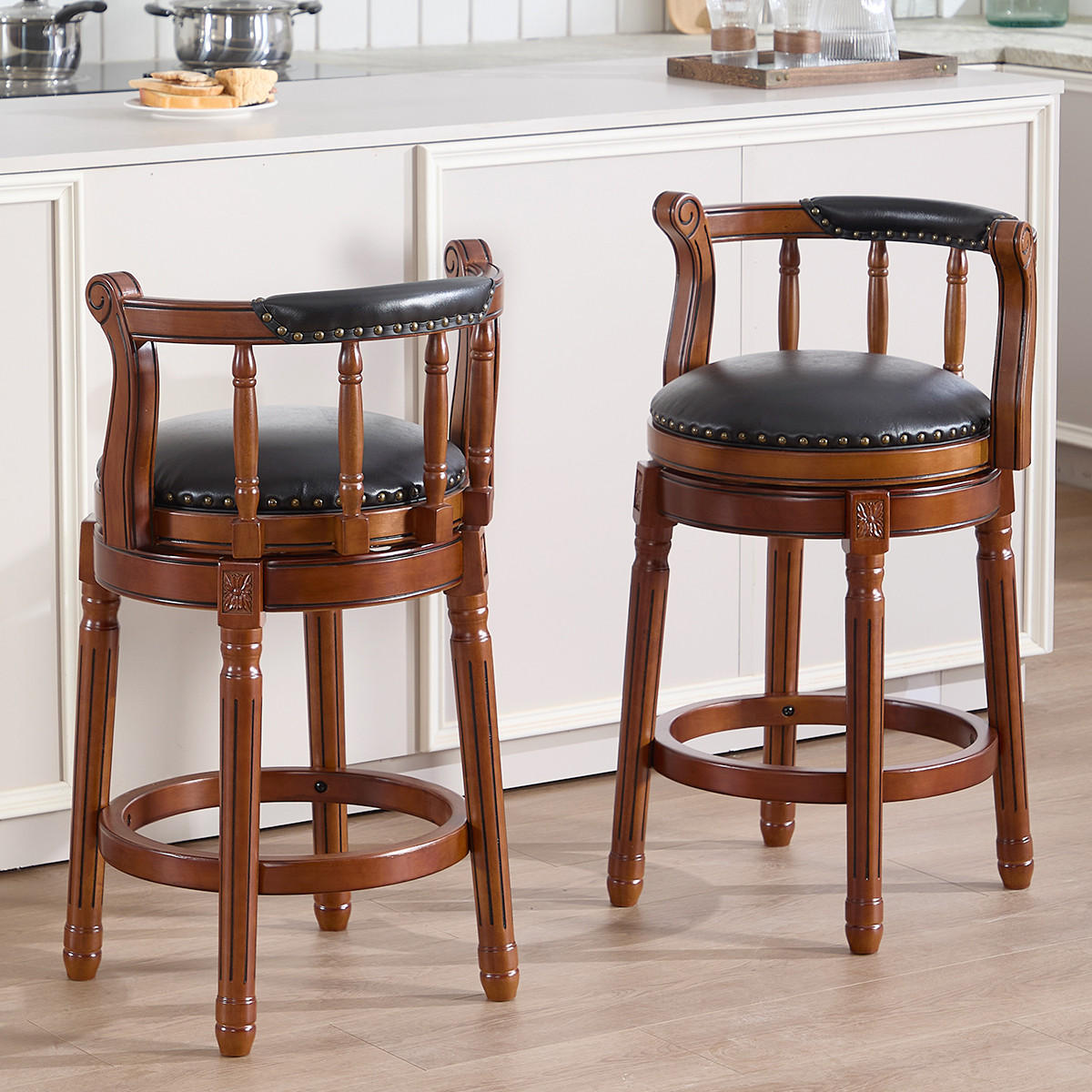 BARHOCKER 1er-Set Schwarz mit Echtleder und Rückenlehne - Schwarz, Holz (54.8/96/54.8cm) - PANGIVO