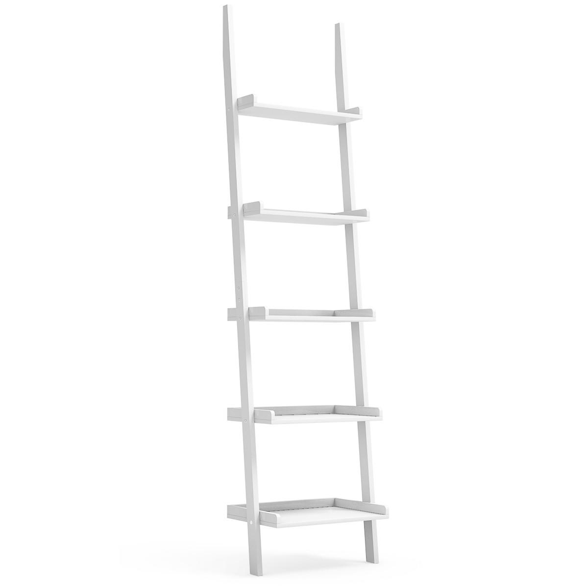 LEITERREGAL mit 5 Boeden Weiß - Weiß, Holz (33/189/56cm) - COSTWAY