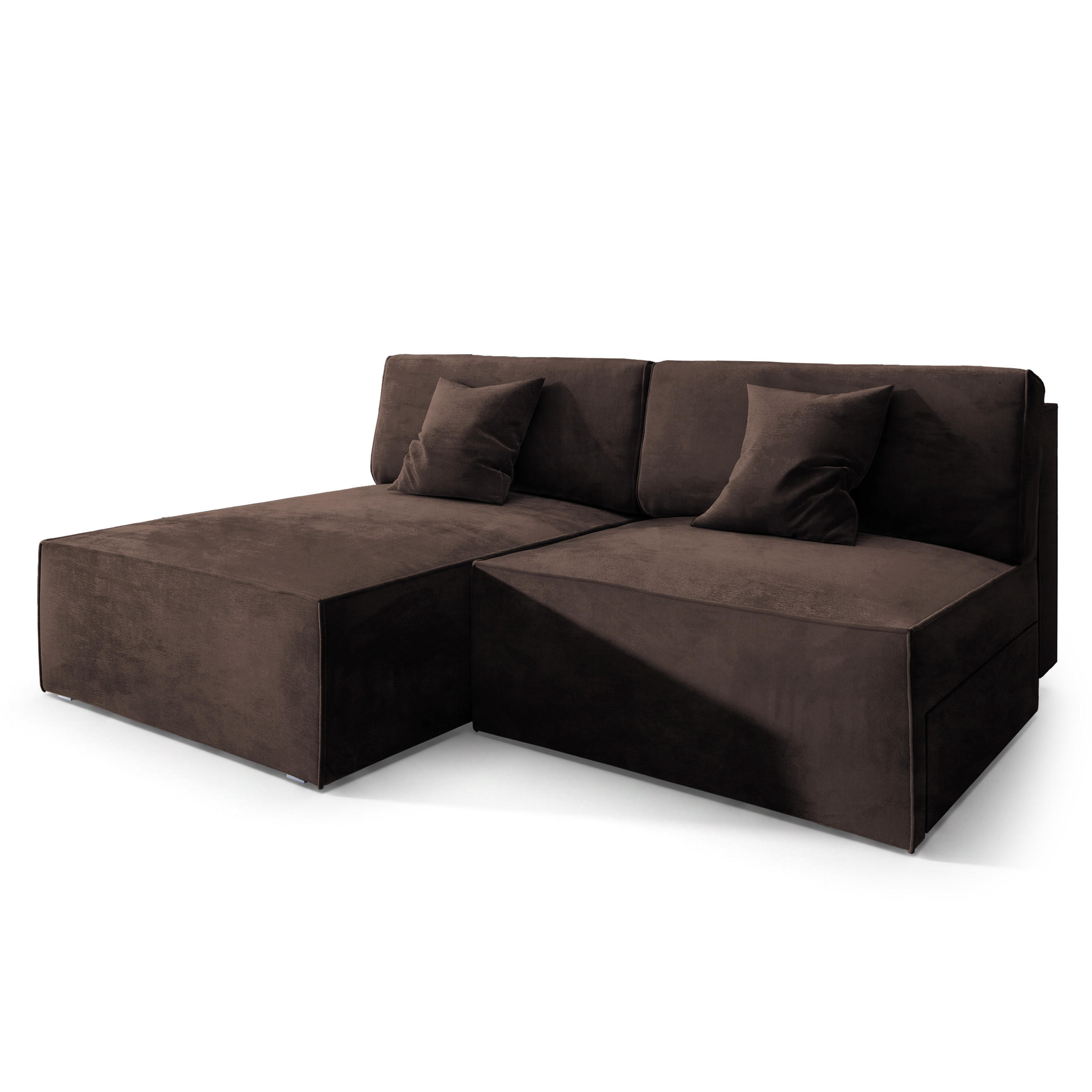 ECKSOFA FIORO M Braun Velours-Stoff mit Schlaffunktion - Braun/Grau, Holz/Kunststoff (204/148cm) - MASSENO