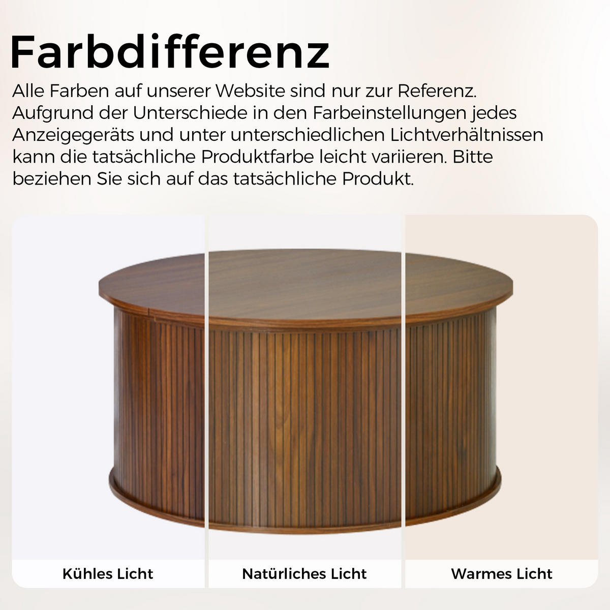 COUCHTISCH rund, MDF, höhenverstellbar mit Stauraum - Walnussfarben, Holzwerkstoff (88/88/53.5cm) - FLIEKS