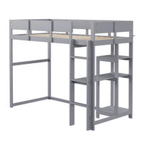 HOCHBETT 90/200 cm mit Ablageregal und Schutzgeländern aus massivem Kiefern, Grau - Grau, Holzwerkstoff (90/200cm) - Redom
