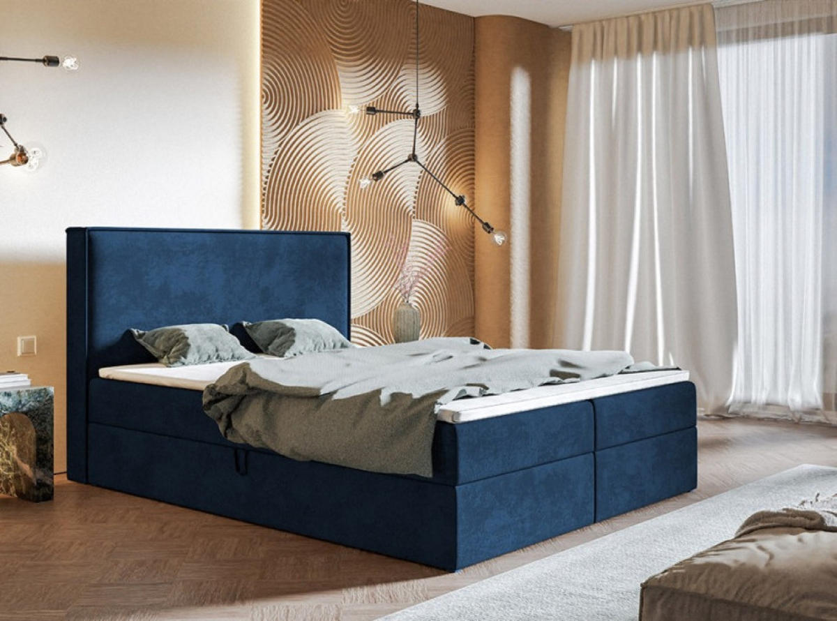 BETT Blau FOX 9 Kontinentalbett 180x200 cm - Dunkelblau, Textil (180/200cm) - Sepro Meble