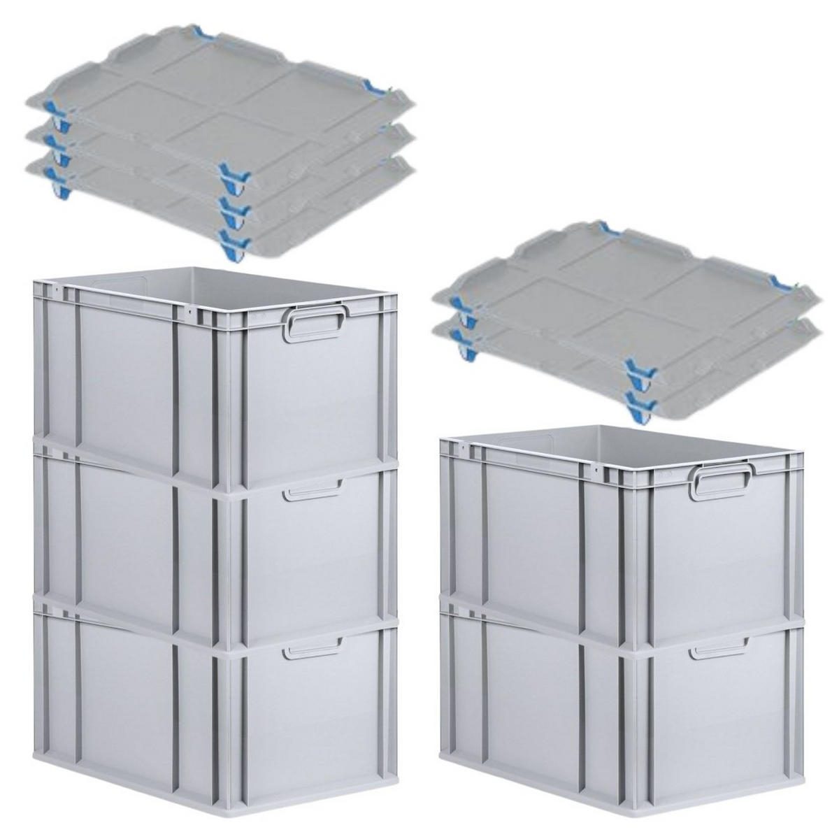 EUROBOX 5x Nextgen Economy Mit Auflagedeckel Grau/Blau Griffe Geschlossen 65 Liter - Blau, Kunststoff (40/32/60cm) - PROREGAL