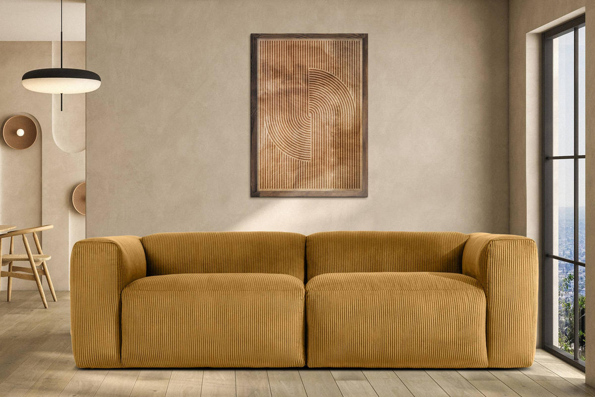 2,5-SITZER-MODULSOFA BUFFO mit extrem weicher und bequemer Sitzfläche, Kordstoff, gelb - Gelb, Textil (250/73/96cm) - KONSIMO®