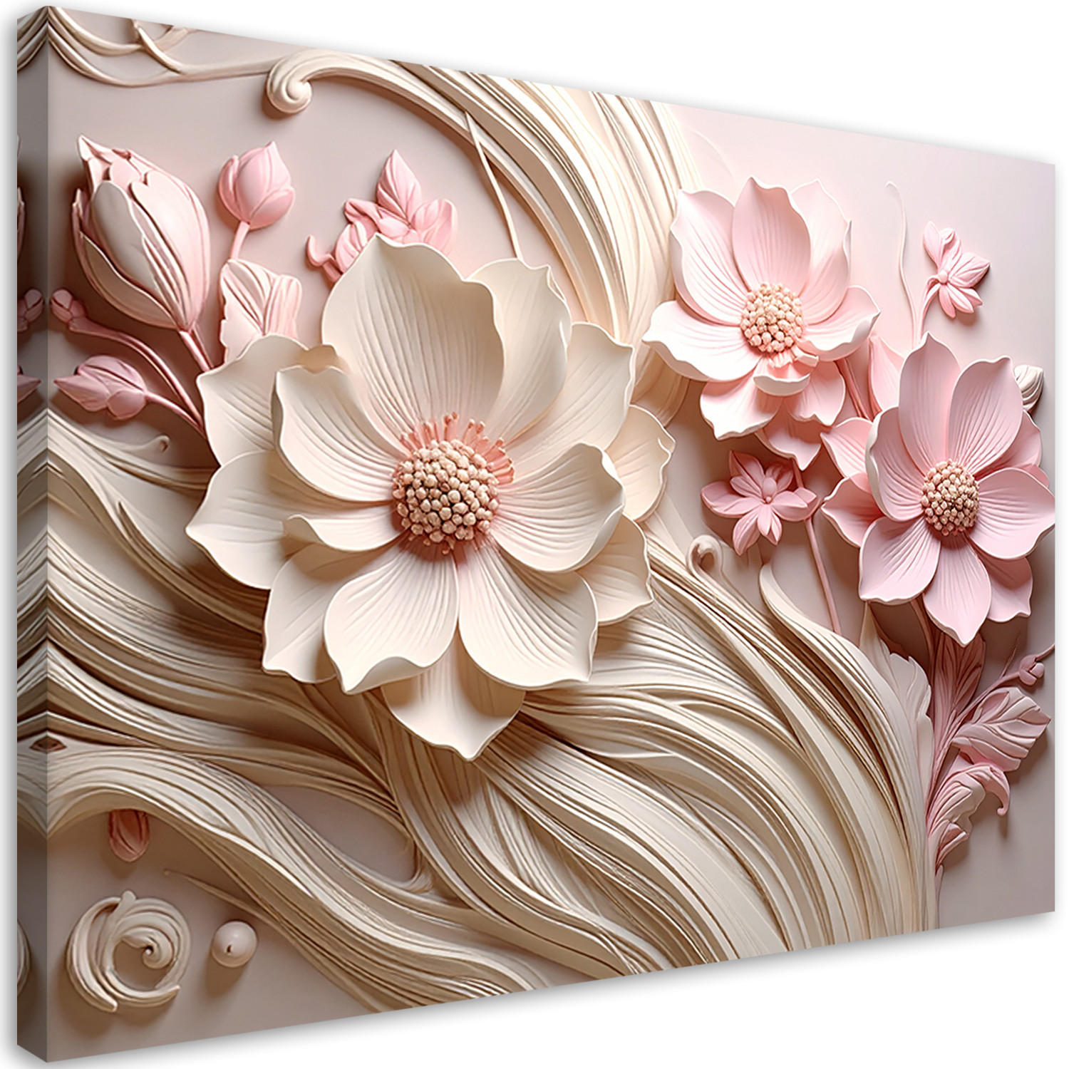 LEINWANDBILDER, Rosa Blüten auf welligem Hintergrund - Rosa, Textil (60/40cm) - Feeby