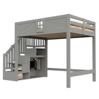 HOCHBETT 140x200 cm in Grau mit Stauraumtreppe und Sicherheitsgeländer - Grau, Holz (140/200cm) - IVMEU