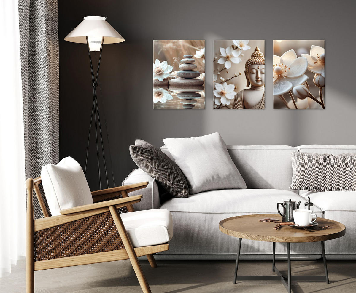BILDERSET 3er-Set 30x40 cm Buddha Zen beige - Beige, Kunststoff (30/40cm) - artissimo
