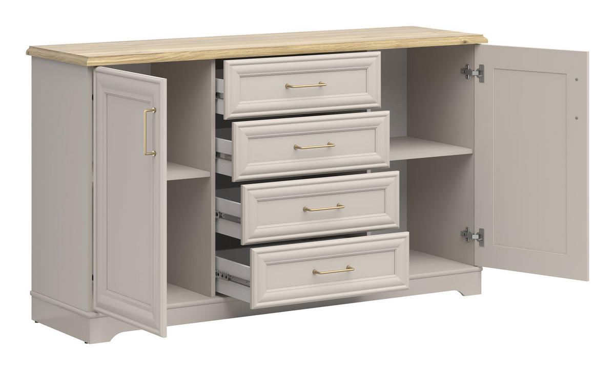 SIDEBOARD Anga Kaschmir / Mauvella Eiche 154 / 44 / 89,5cm - Goldfarben/Braun, Holzwerkstoff/Metall (154/90/44cm) - Feldmann-Wohnen