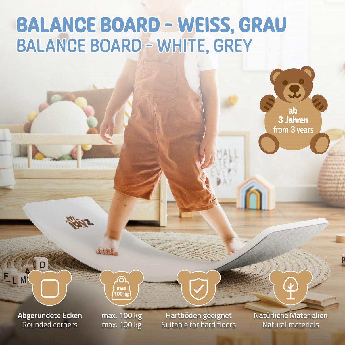 BALANCE BOARD - Grau, Holzwerkstoff (30/83cm) - Joyz