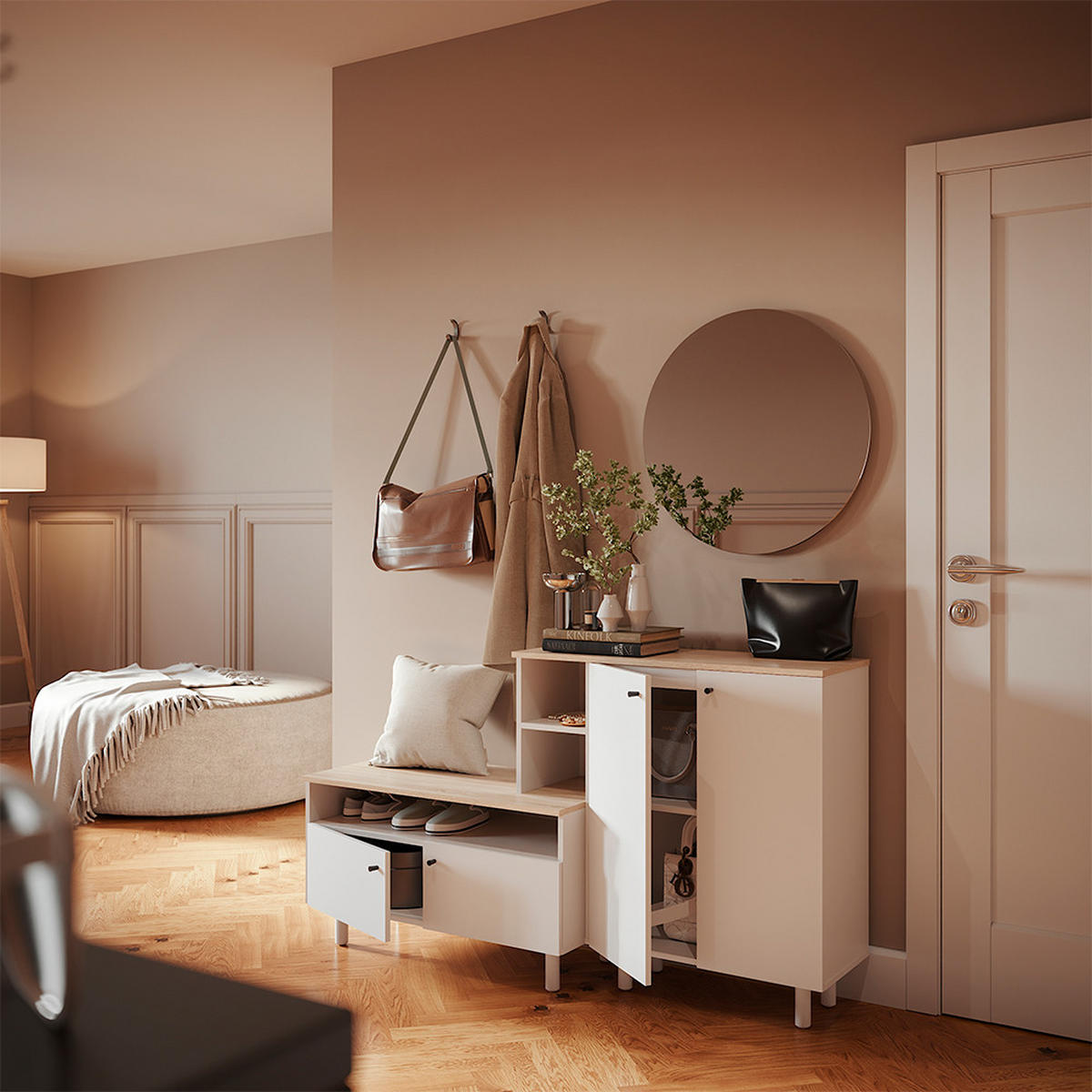 GARDEROBA Elano, Bela/Hrast, 140 x 80 cm - barve hrasta/bela, leseni material (140/80/40cm) - Vicco