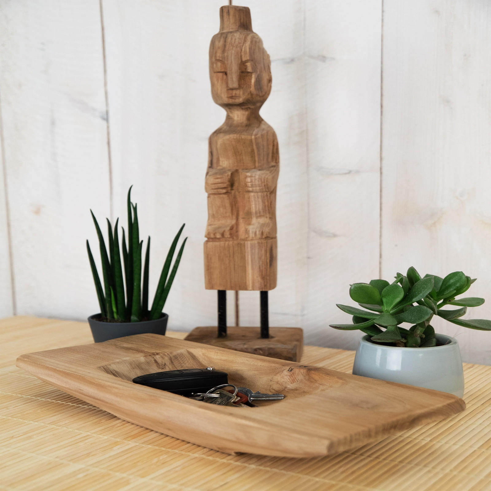 DEKO SCHALE Barco 30 Teak Wurzelholz massiv, mit Griff, geschnitztes Unikat naturfarben - Naturfarben, Holz (5cm) - CREEDWOOD