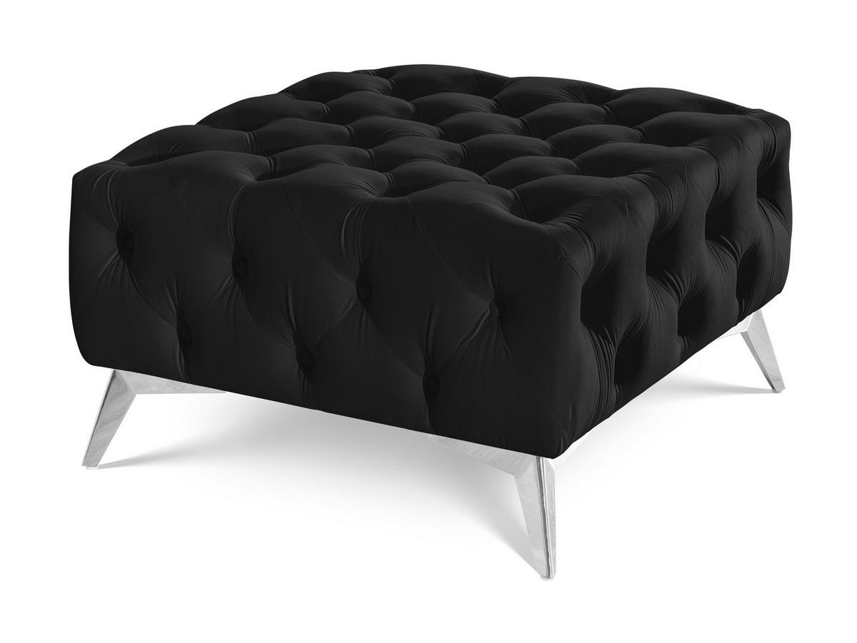 HOCKER Chesterfield Whitby Schwarz Samt mit silbernen Füßen - Silberfarben/Schwarz, Holz/Textil (80/45/80cm) - S-Style Möbel