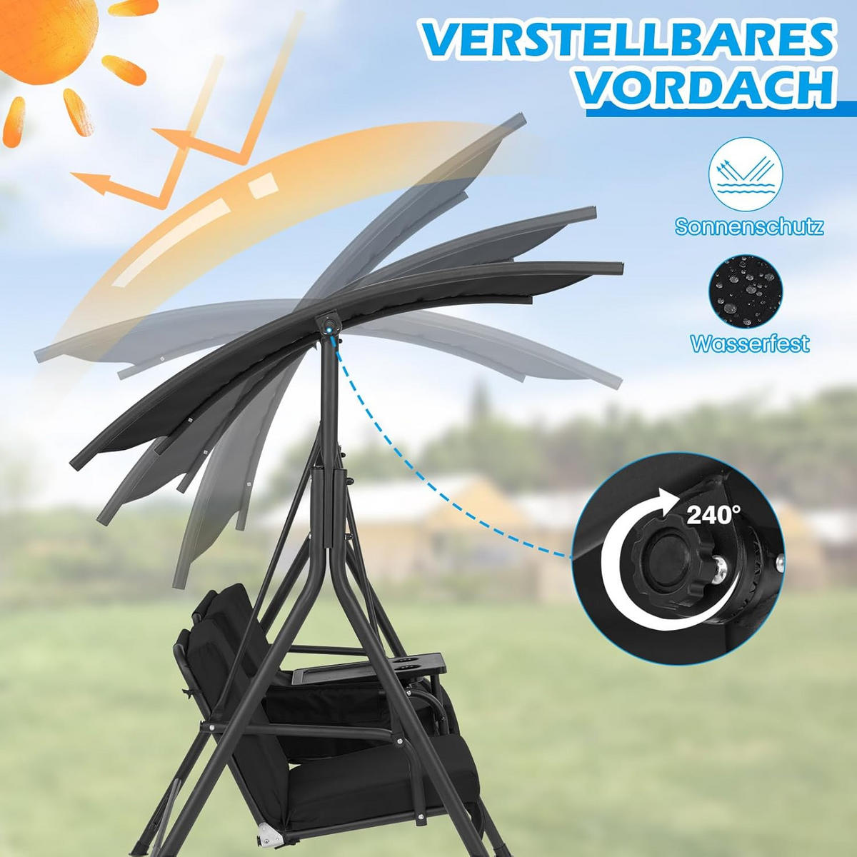 HOLLYWOODSCHAUKEL Schwarz - Schwarz, Metall (124/162/181cm) - COSTWAY