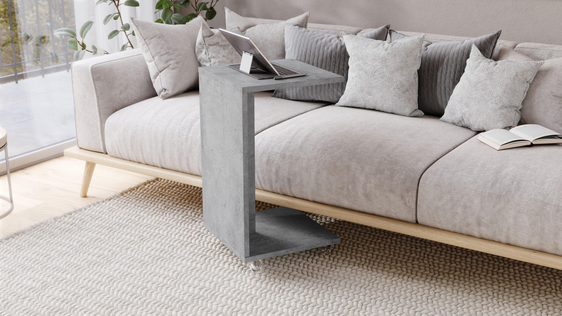 BEISTELLTISCH Rechteckig Betonoptik mit Ablage und Rollen - Grau, Holzwerkstoff (40/40/66cm) - designimpex