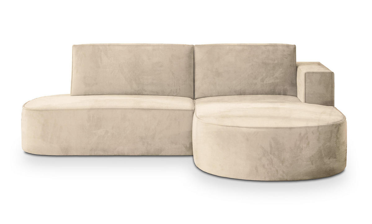 ECKSOFA CORTIO M R-S Creme Velours-Stoff mit Schlaffunktion - Creme, Holz (265/174cm) - MASSENO