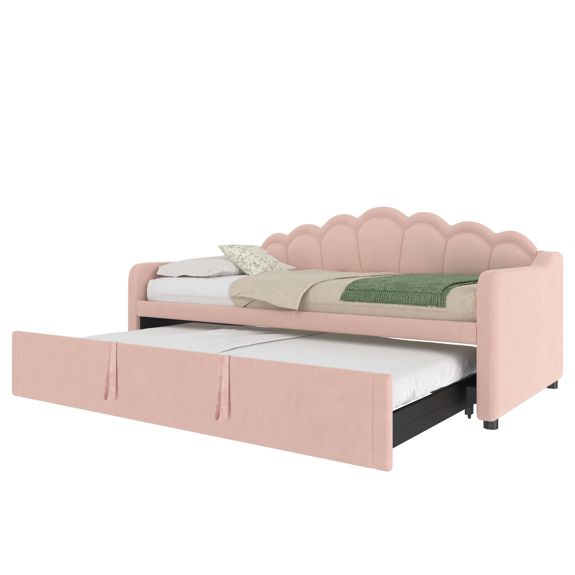 BETT 90/200 cm mit ausziehbarem Unterbett und LED in Rosa - Rosa, Textil (90/200cm) - BEAOK