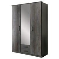 DREHTÜRENSCHRANK Duisburg in Grafit mit Digi-Steel-Optik 135x199x58 cm (BxHxT) – Kleiderschrank mit Spiegel 3 türig - Grau, Holzwerkstoff (80/200/120cm)