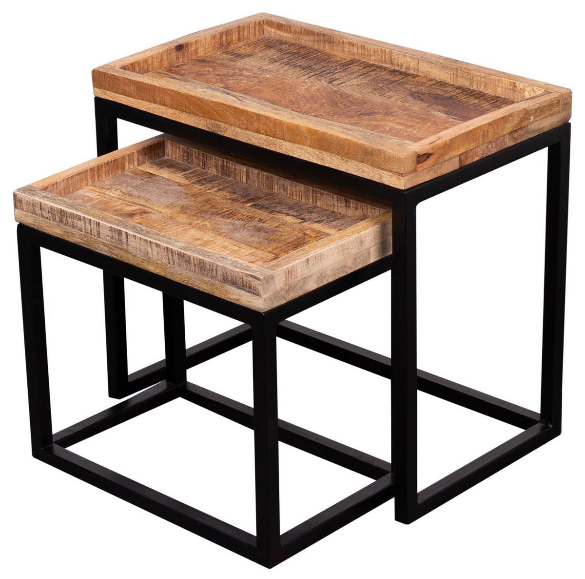 COUCHTISCH Lecce - 2er Set - Mangoholz natur - Schwarz/Braun, Holz/Metall (50/45/30cm) - bene living