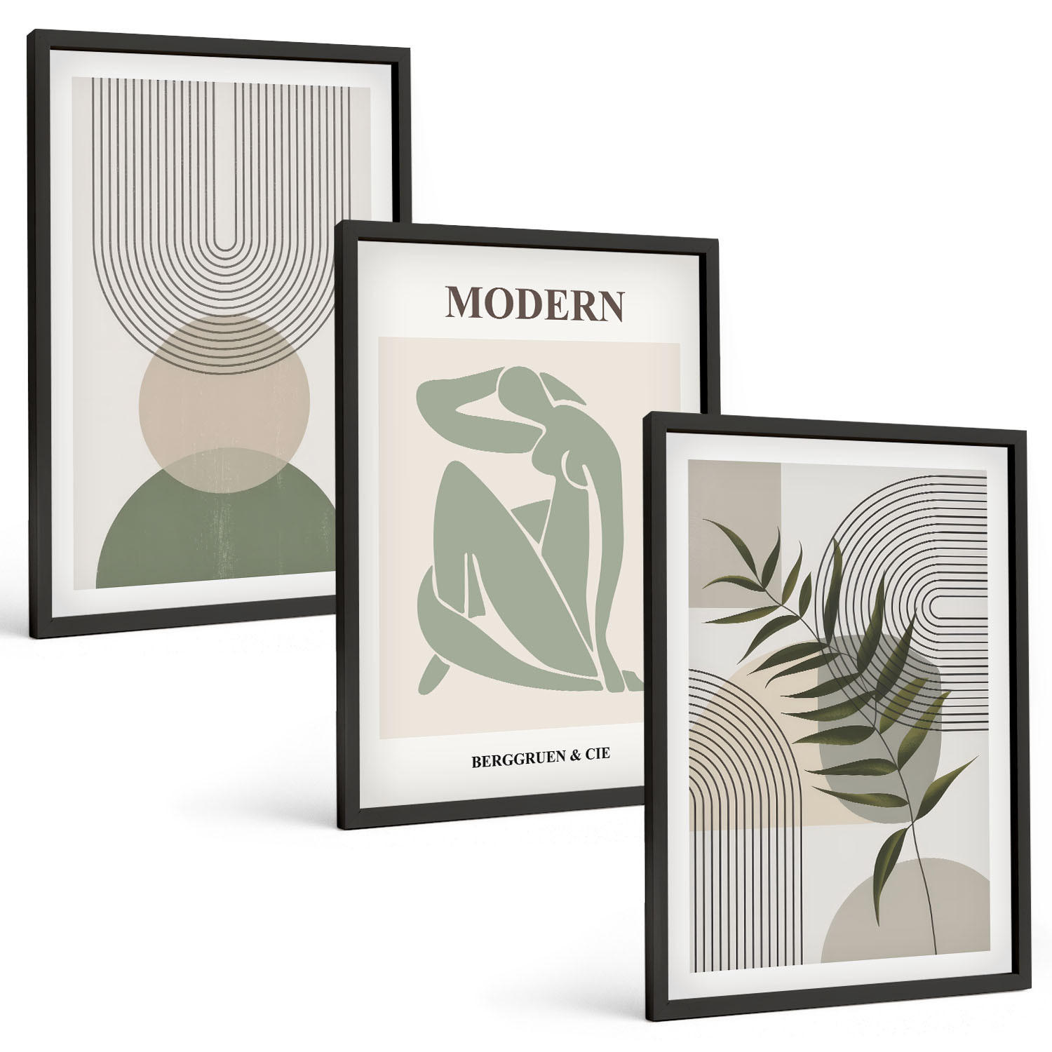 BILDER SET 3er Set - 40x60 cm Schwarzer Rahmen - Stilvolle Pflanzengrafiken - Schwarz, Kunststoff (40/60cm) - TULUP