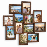 RAMĂ maro vintage colaj pentru 12 fotografii 10x15 cm - maro, material plastic/compozit lemnos (62/64.5/3.5cm) - Relaxdays