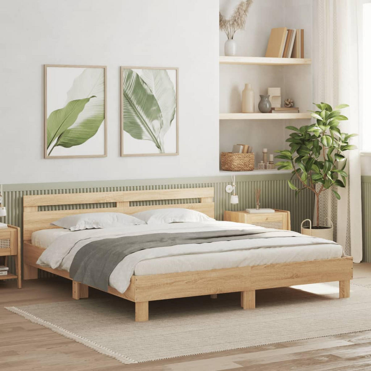 BETTGESTELL mit Kopfteil Sonoma-Eiche 200x200 cm Holzwerkstoff - Braun, Holzwerkstoff - furnicato