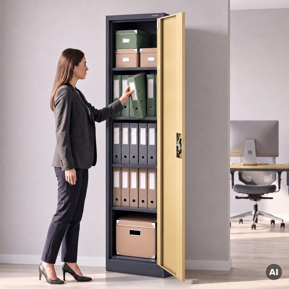 AKTENSCHRANK ALEX - Anthrazit/Braun, Metall (45/185/40cm) - Jan Nowak