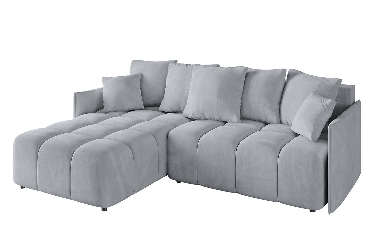 ECKSOFA mit Schlaffunktion und Bettkasten LONLI-L 242x175x88 Hellgrau Velours - Hellgrau, Holzwerkstoff/Kunststoff (242/175cm) - ALTDECOR