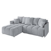 ECKSOFA mit Schlaffunktion und Bettkasten LONLI-L 242x175x88 Hellgrau Velours - Hellgrau, Holzwerkstoff/Kunststoff (242/175cm) - ALTDECOR