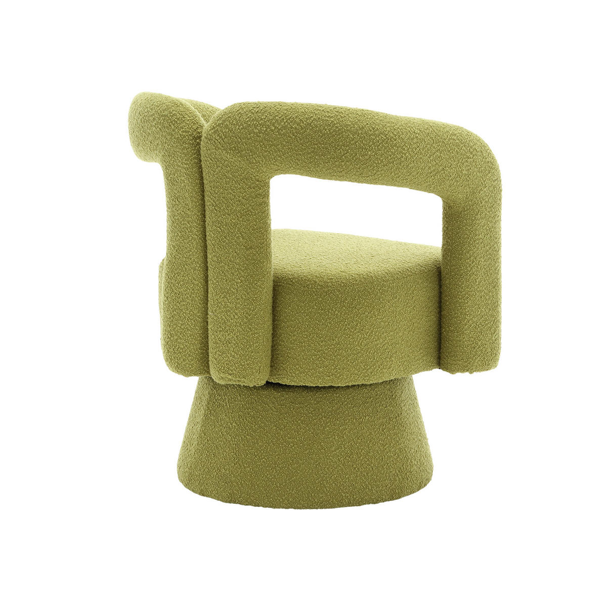 FOTOLIU Scaun rotativ la 360°, scaun tapițat cu structură Boucle - măsliniu, material textil (67/74/55cm) - Urban Meuble