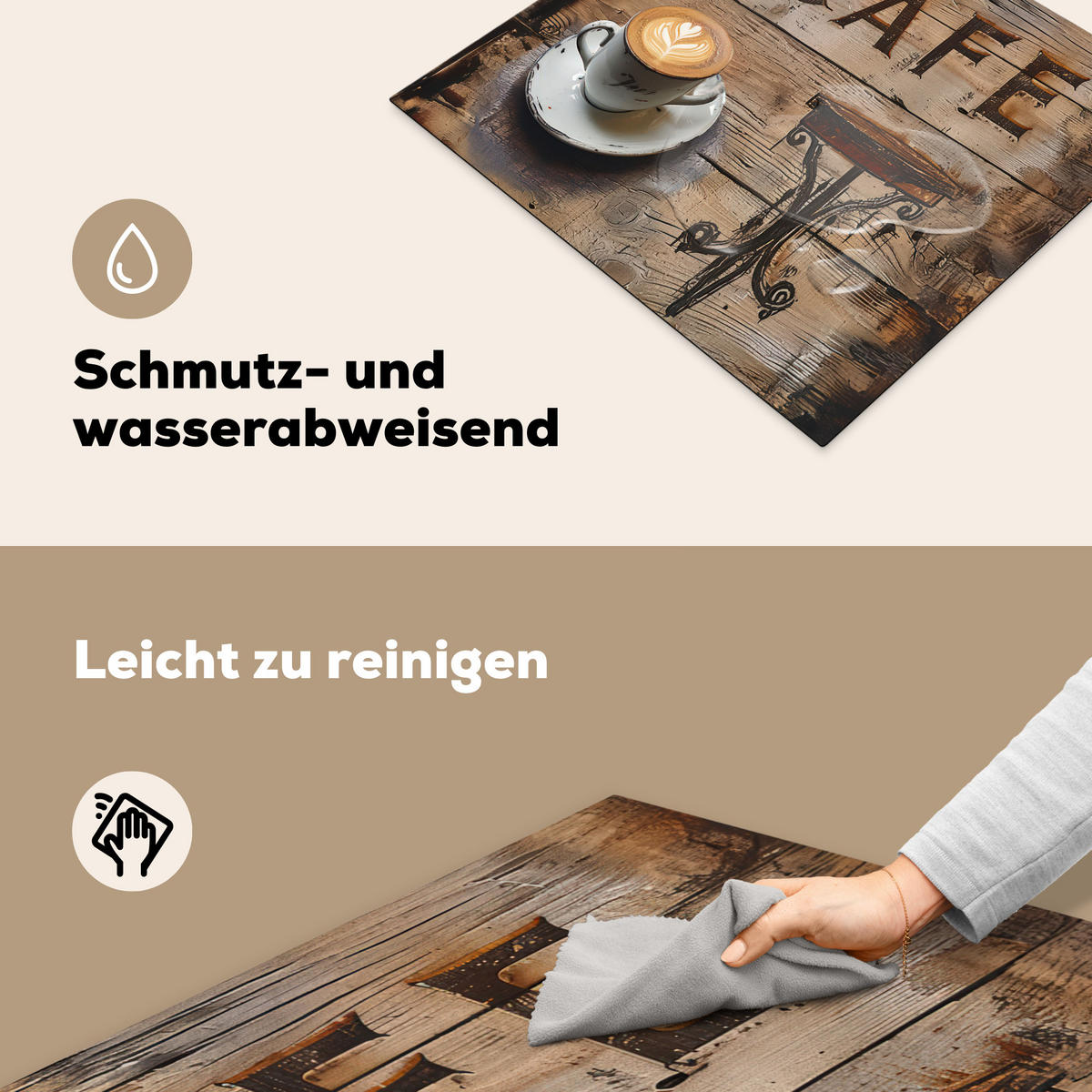 HERDABDECKPLATTE Cafe - Holz - Kaffee - Regale 59x52 cm - Schwarz, Kunststoff (59/0.2/52cm) - MuchoWow
