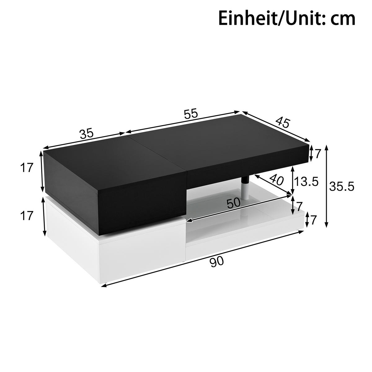 COUCHTISCH 90/45/35,5 cm Schwarz-Weiß mit LED-Beleuchtung und Bluetooth-Steuerung - Schwarz, Holzwerkstoff (90/45/35.5cm) - OKWISH