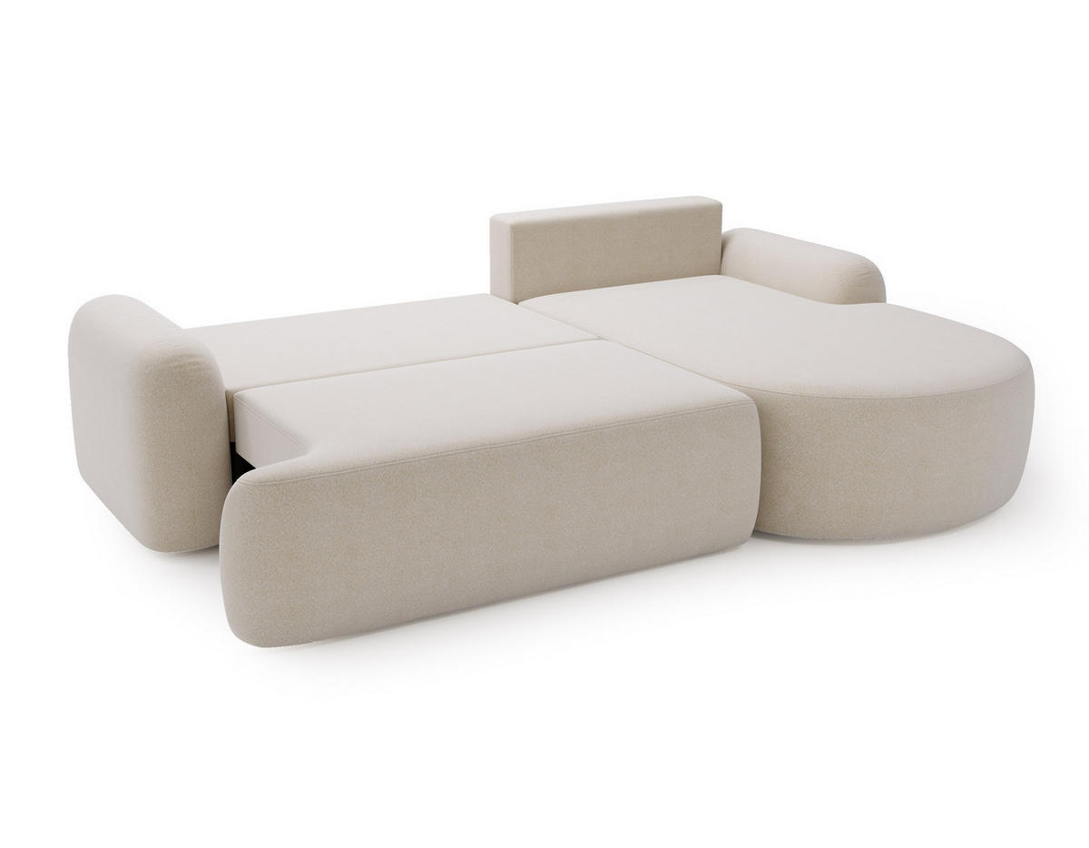 ECKSOFA Cloudy Creme, Sofa aus Boucle-Stoff mit Kissen, rechte seite - Creme, Holzwerkstoff/Textil (261/177cm) - Bettso
