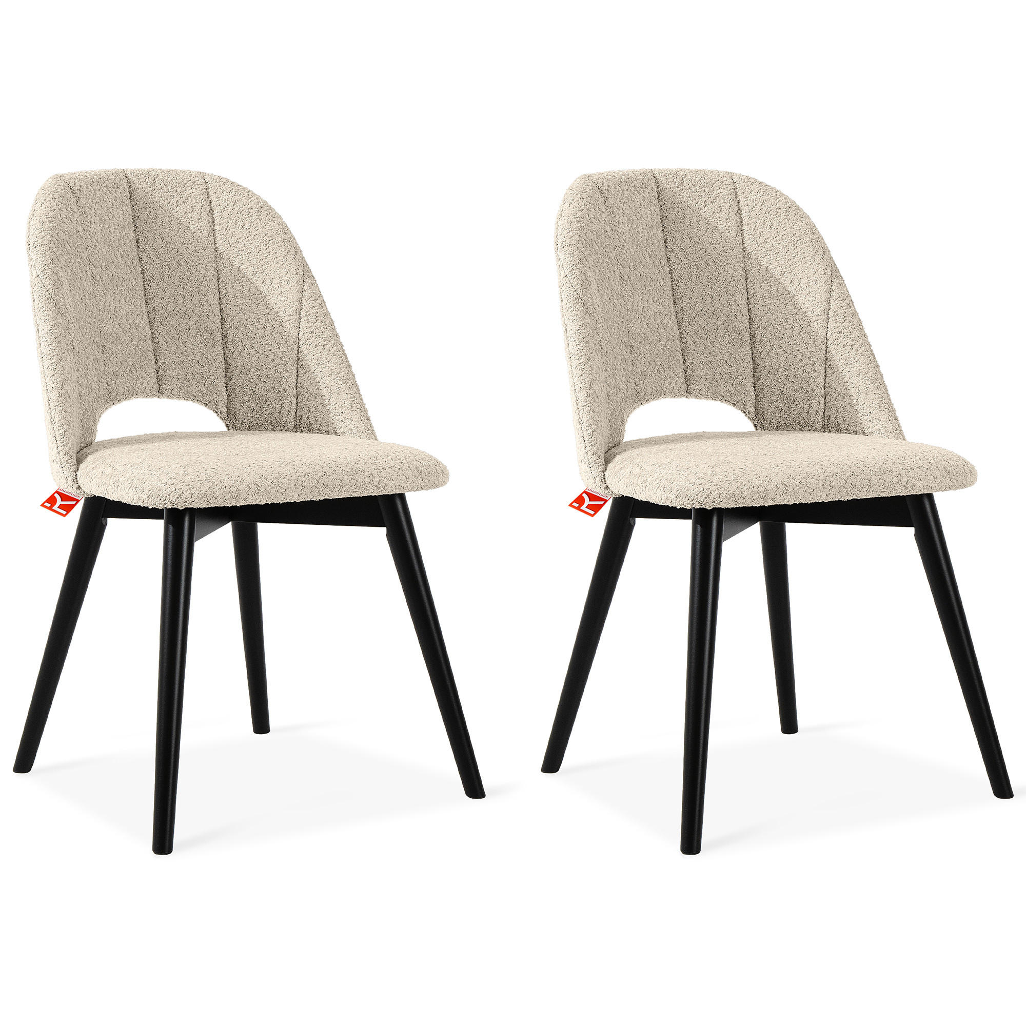 POLSTERSTUHL TINO Wohnzimmerstühl, 2-er Set, Bouclé - Creme/Schwarz, Holz/Textil (48/86/44cm) - KONSIMO®