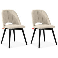 POLSTERSTUHL TINO Wohnzimmerstühl, 2-er Set, Bouclé - Creme/Schwarz, Holz/Textil (48/86/44cm) - KONSIMO®