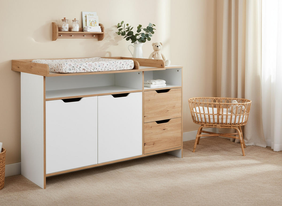 XXL-WICKELKOMMODE Maxim 150/101/79 cm Soft-Close - Weiß/Eiche Artisan, Keramik/Holzwerkstoff (150/101/79cm) - arthur berndt